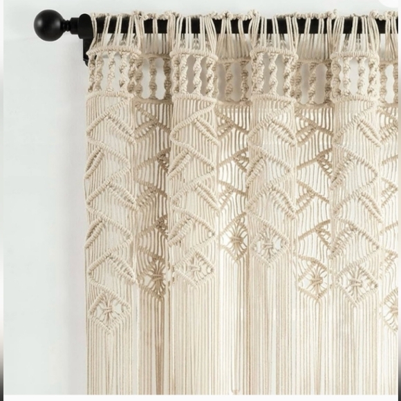 UO Bohemian Macrame Textured Cotton Window Curtain Panel Wall Hanging Tan - Picture 9 of 12